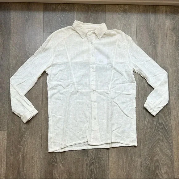 Free People One Teaspoon Button Down Shirt Crinkle Gauze Poplin Cotton White - Picture 4 of 16